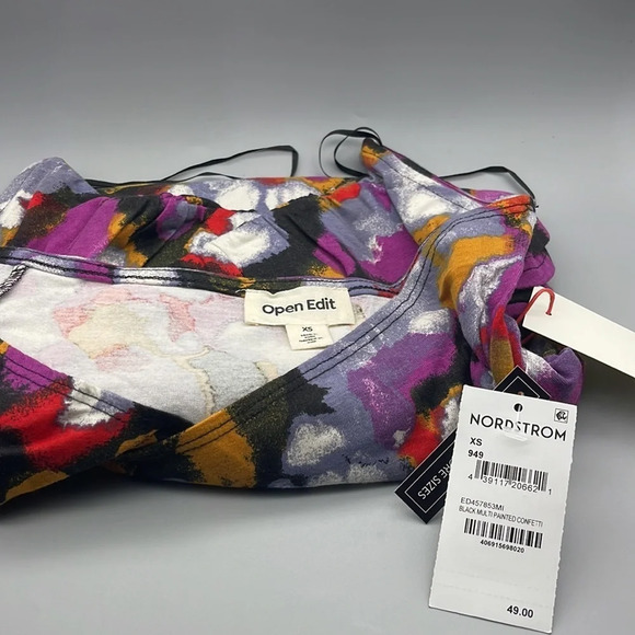 OPEN EDIT Off the Shoulder Ruched Top, Black Confetti, XS, NWT​ - Picture 4 of 11